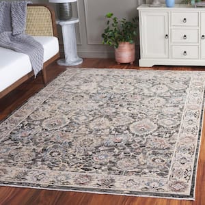 Artifact Charcoal/Ivory 4 ft. x 4 ft. Distressed Floral Border Square Area Rug