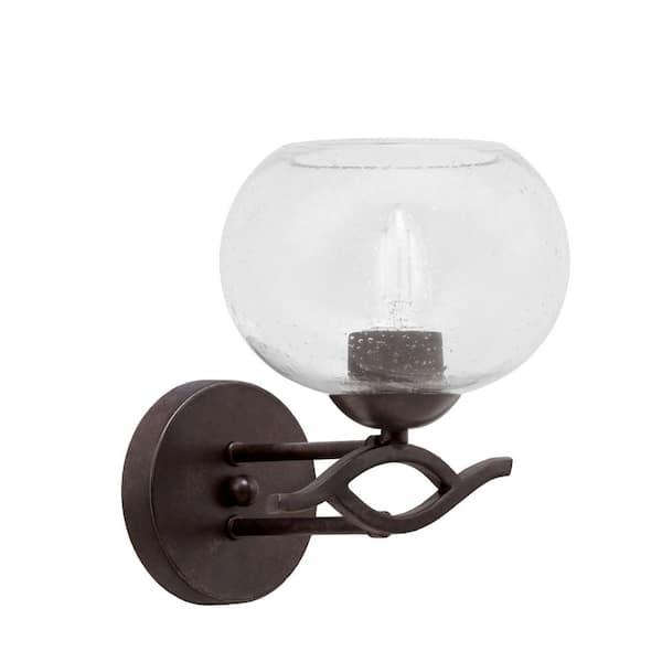 Unbranded Revo 1-Light Dark Granite Wall Sconce 7 in. Clear Bubble Glass