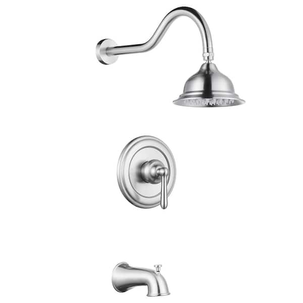 ARCORA Single Handle 1-Spray Shower Faucet 1.8 GPM with Brass Pressure Balance and Tub Spout, Brushed Nickel (Valve Included)
