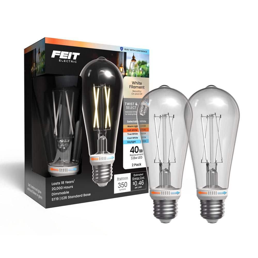 40-Watt Equivalent ST19 Dimmable White Filament E26 Opal Straight Tapered Twist Select LED Light Bulb 5CCT (2-Pack) price history on PriceWatchPro