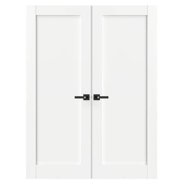 60 in. x 80 in. MDF, Composite, Pre-assembled, Primed, White, 1 Panel Interior Door Slab With Black Lever Handle