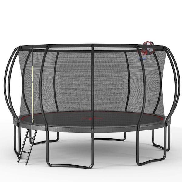 14 ft. Black Red Round Pumpkin Trampoline with Basketball Hoop