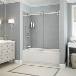 Utile Metro 30 in. x 59.8 in. x 81.4 in. Left Drain Alcove Bath and Shower Kit in Ash Grey with Chrome Door