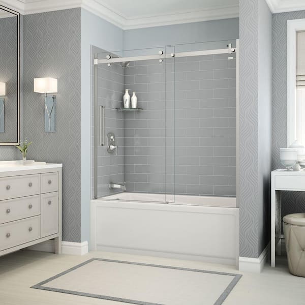 MAAX Utile Metro 30 in. x 59.8 in. x 81.4 in. Left Drain Alcove Bath and Shower Kit in Ash Grey with Chrome Door