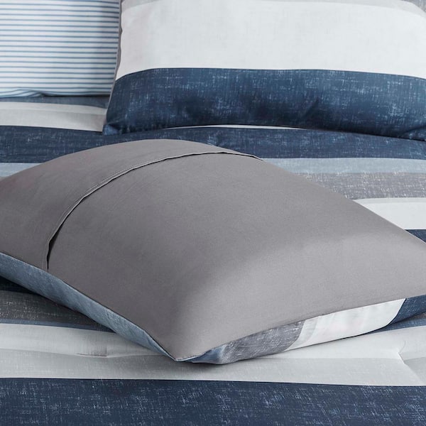 7-Piece Blue/Grey Stripe Polyester Cal King Comforter Set