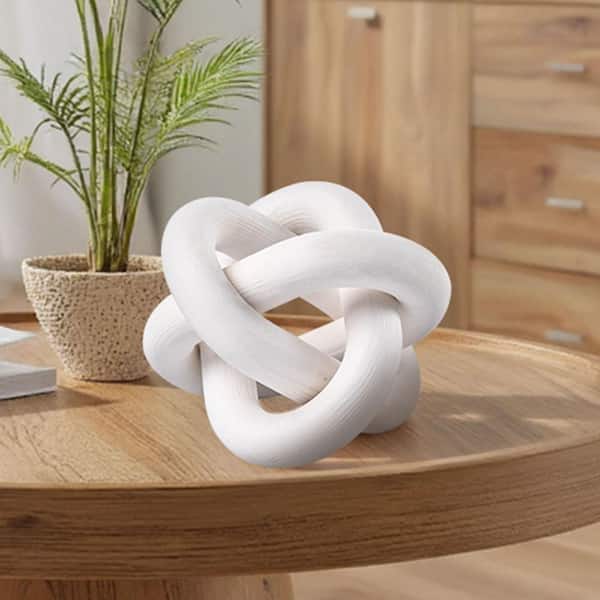 3 Link Hand Carved Knot White 5.5 in. x 5.5 in. Spherical Wood Chain Link Decor Decorative Objects for Coffee Table