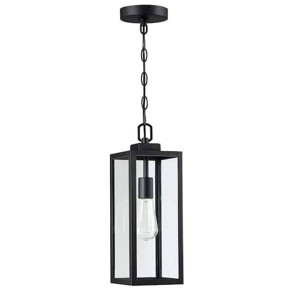 Uixe Modern 1-Light Matte Black Outdoor Pendant Light with Clear Glass(1-Pack)