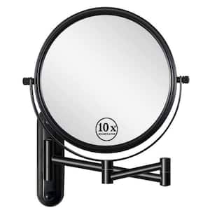 8 in. W x 12 in. H Round 1X/10X Magnifying Wall Mount Bathroom Makeup Mirror in Black with 360° Swivel and Extension Arm