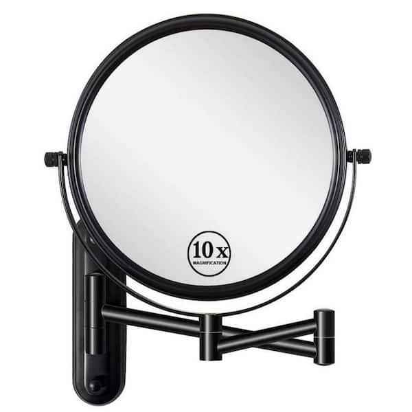 Amucolo 8 in. W x 12 in. H Round 1X/10X Magnifying Wall Mount Bathroom Makeup Mirror in Black with 360° Swivel and Extension Arm