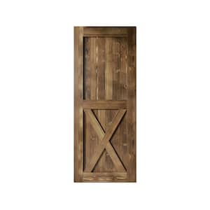 42 in. x 96 in. X-Frame Walnut Solid Natural Pine Wood Panel Interior Sliding Barn Door Slab with Frame