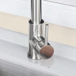 Single Handle Gooseneck Pull Out Sprayer Kitchen Faucet in Brushed Nickel