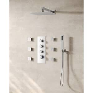 7-Spray Patterns Thermostatic 12 in. Wall Mount Rain Dual Shower Heads 2.5 GPM in Brushed Nickel (Valve Included)