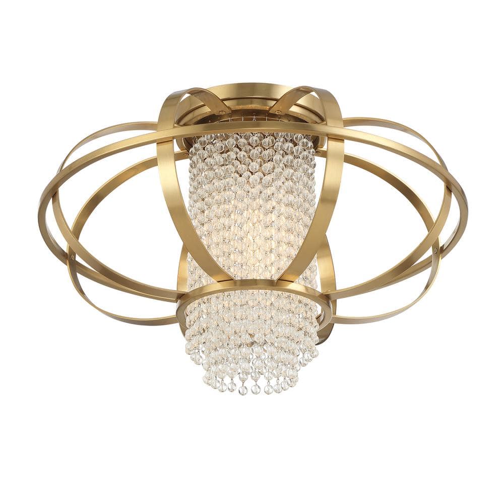 Warm Brass and Crystal 1-Light Flush Mount Ceiling Fixture