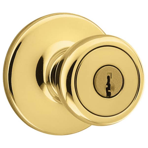 Kwikset Tylo Polished Brass Keyed Entry Door Knob Featuring Microban Antimicrobial Technology