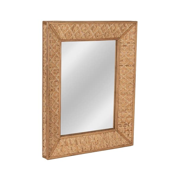 Storied Home 20.5 in. W x 25.4 in. H Handwoven Rattan Natural Decorative Mirror