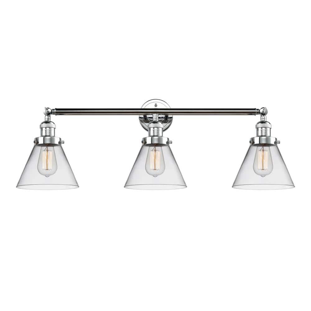Innovations Cone 32 in. 3-Light Polished Chrome Vanity Light with Clear Glass Shade -  205-PC-G42