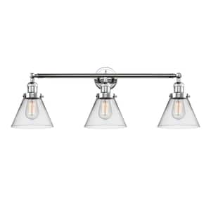 Cone 32 in. 3-Light Polished Chrome Vanity Light with Clear Glass Shade