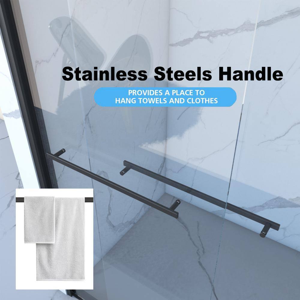 60" Matte Black Semi-Frameless Sliding Glass Shower Door