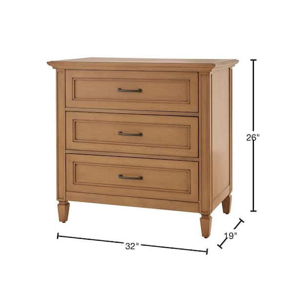 Bonawick Patina Wood 3-Drawer Nightstand (26 in. H x 32 in. W x 19 in. D)