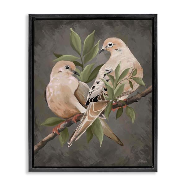 Bird Pair on Grey by Cat Thurman Designs Black Floater Frame Animal Graphic Art Print 31 in. x 25 in.