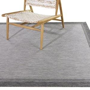 Terrace Grey  Doormat 2 ft. x 7 ft. Striped Indoor/Outdoor Area Rug