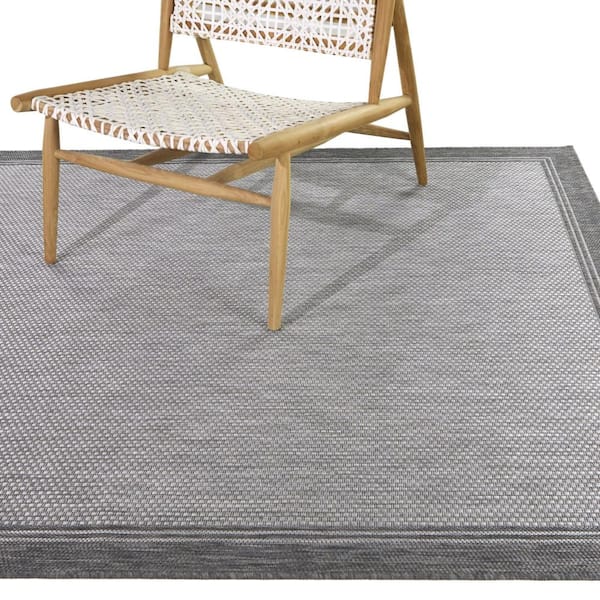 Terrace Grey Doormat 2 ft. x 7 ft. Striped Indoor/Outdoor Area Rug