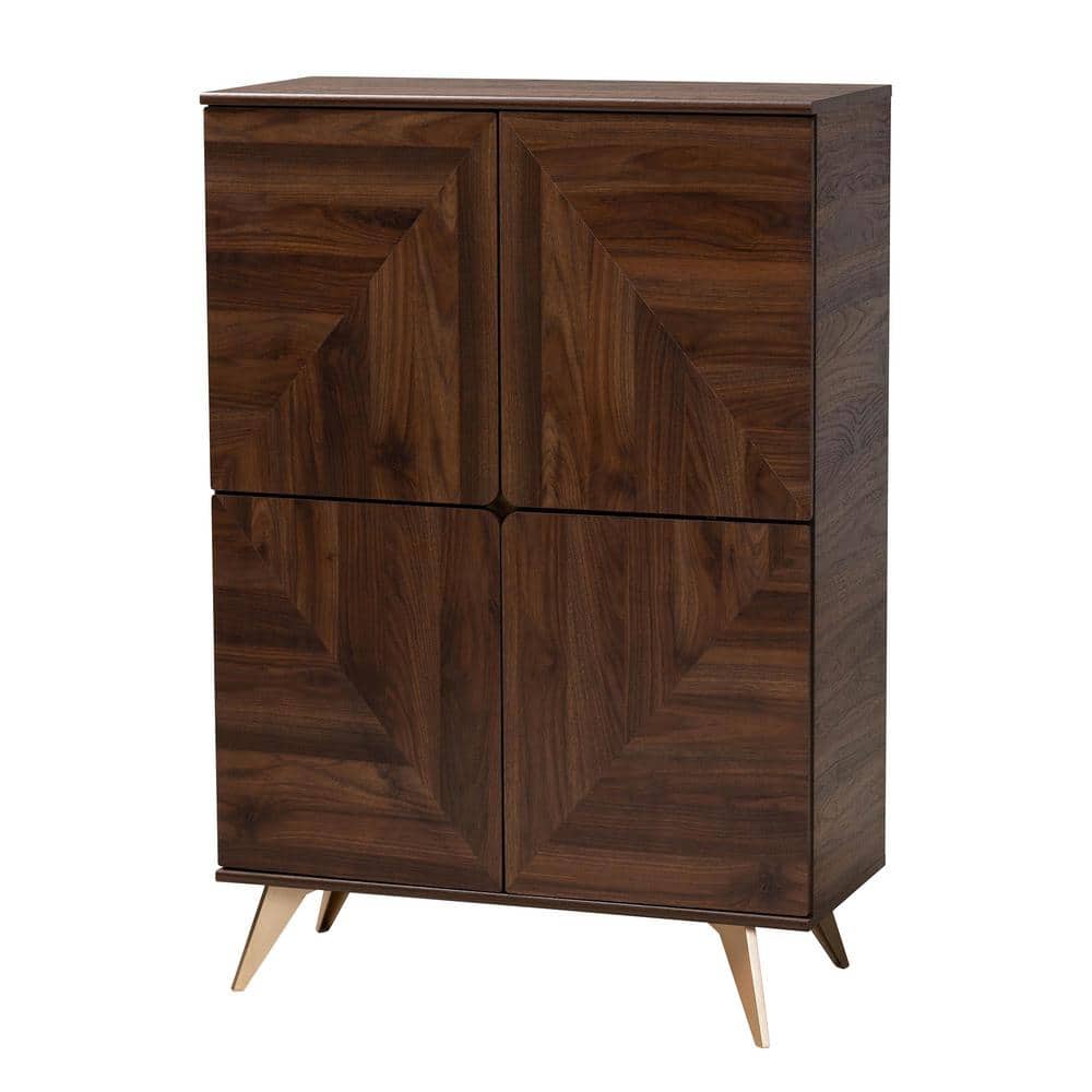 Graceland Walnut Wood Shoe Cabinet with Gold Legs
