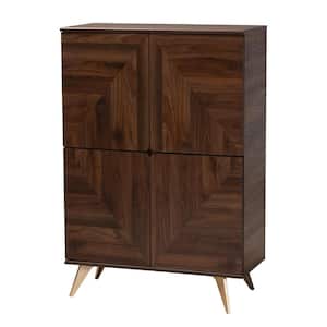 Graceland 31.5 in. W x 46.1 in. H Walnut Brown and Gold Shoe Storage Cabinet
