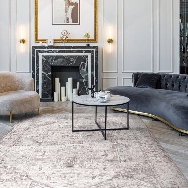 Atrium Medallion Spill Proof Washable Grey 8 ft. Indoor Area Rug