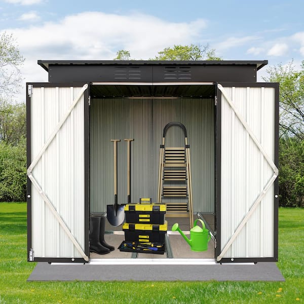 Sandinrayli 4' x 6' Garden Tool Storage Utility Shed Outdoor House Galvanized Steel w/Sliding Door