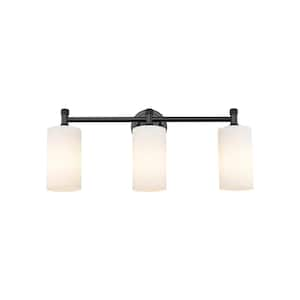 Crown Point 23.88 in. 3-Light Matte Black Vanity Light with Glass Shade