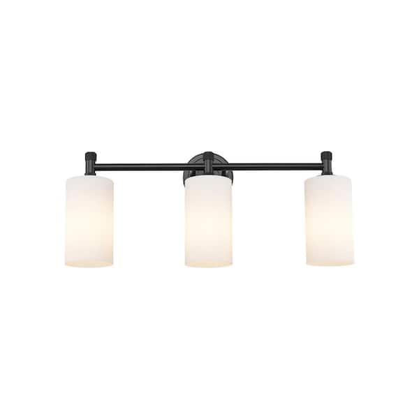 Innovations Crown Point 23.88 in. 3-Light Matte Black Vanity Light with Glass Shade
