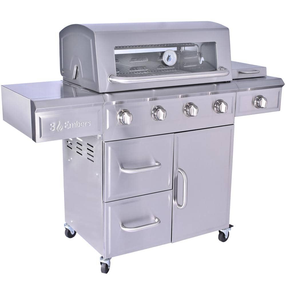 Stainless Steel 4-Burner Gas Grill with Side Burner
