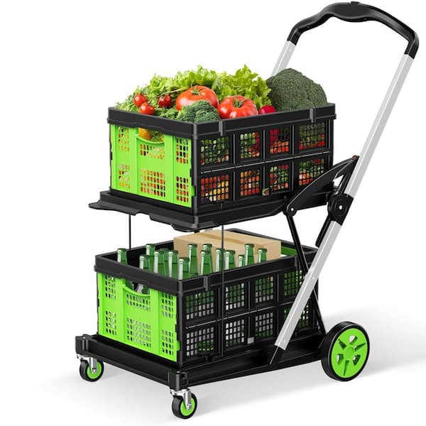 Tool Cart 29.9 in. 200 lbs. Multi Functional Collapsible Carts with 2 Storage Crates, Green
