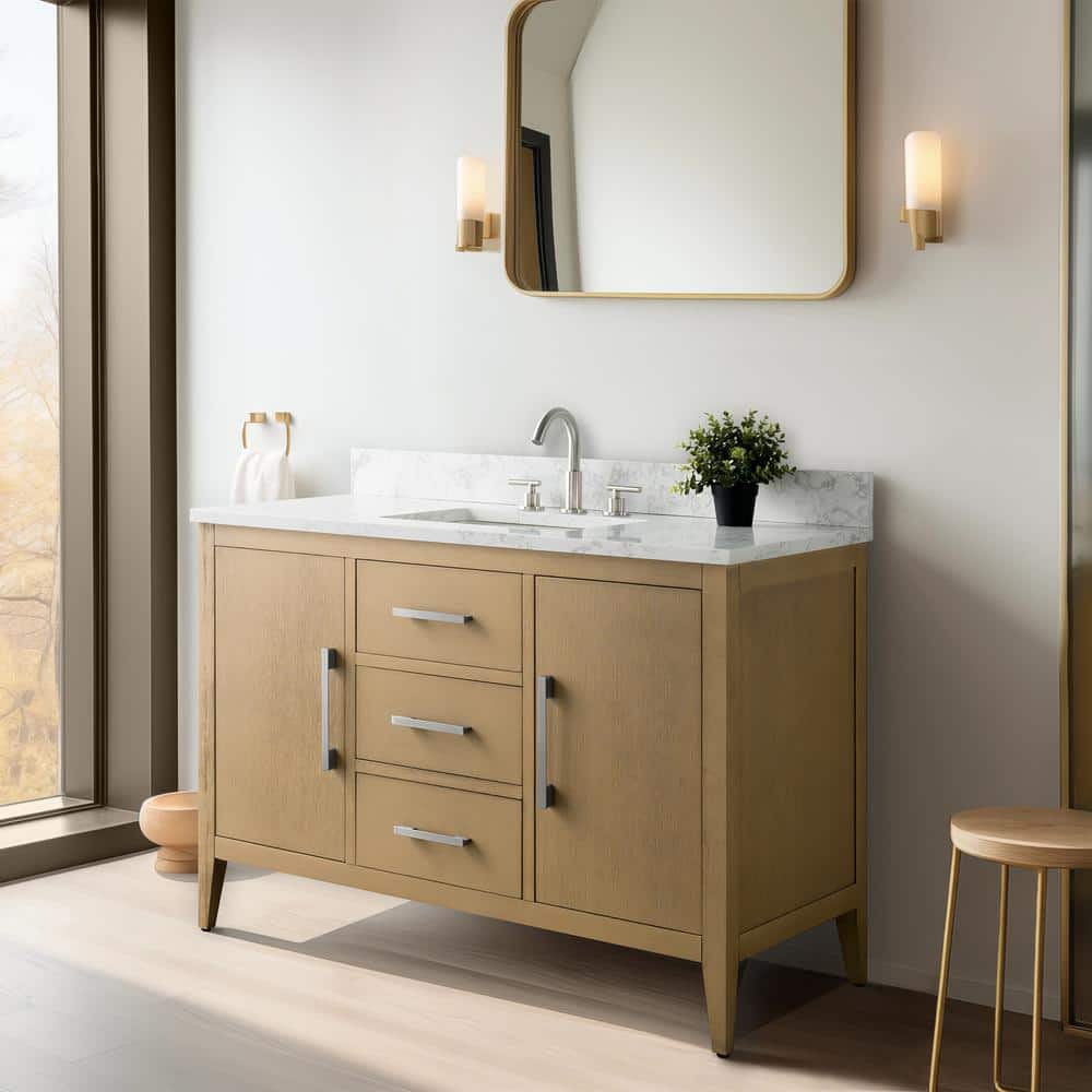 Natural Oak 48'' Single Bathroom Vanity with Marble Top