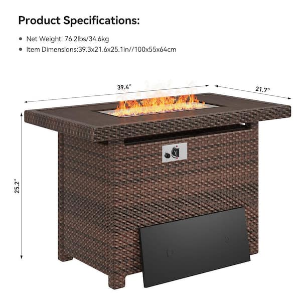 SUNMTHINK 44 in. 50,000 BTU Rectangular Brown Wicker Outdoor