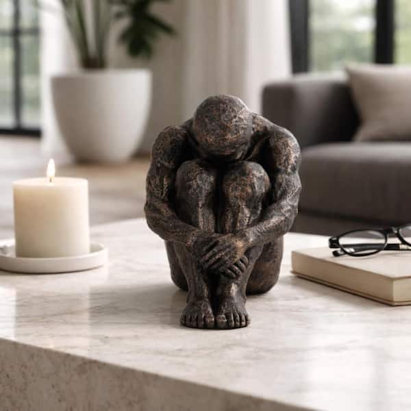 Bronze 9 in. x 8 in. Resin Textured Sitting Man Sculpture