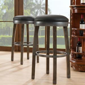 Favorite Finds Graystone Wood Cask Stave Counter Height Stool with Black Faux Leather Seat (Pack of 2)
