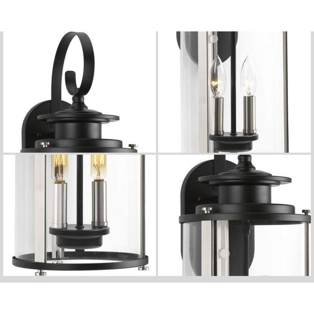 Squire Black and Bronze 2-Light Medium Wall Lantern with Clear Glass Shade