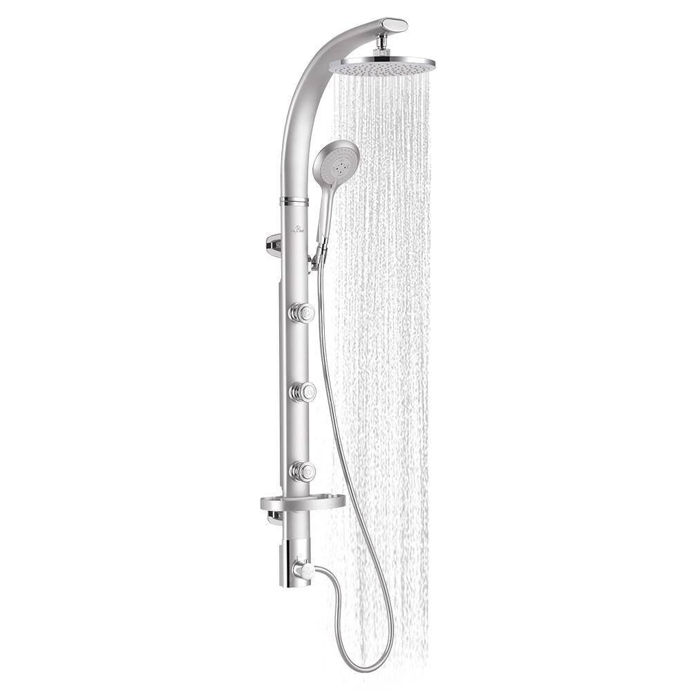 Silver Multi-Function Shower System with Rain Showerhead and Body Jets
