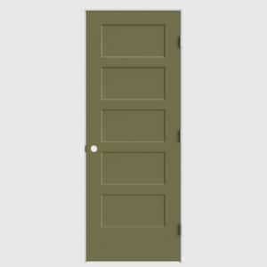 24 in. x 80 in. 5-Panel Bayshore Left-Hand Hollow Truly Olive Molded Composite Single Prehung Interior Door Flat Jamb