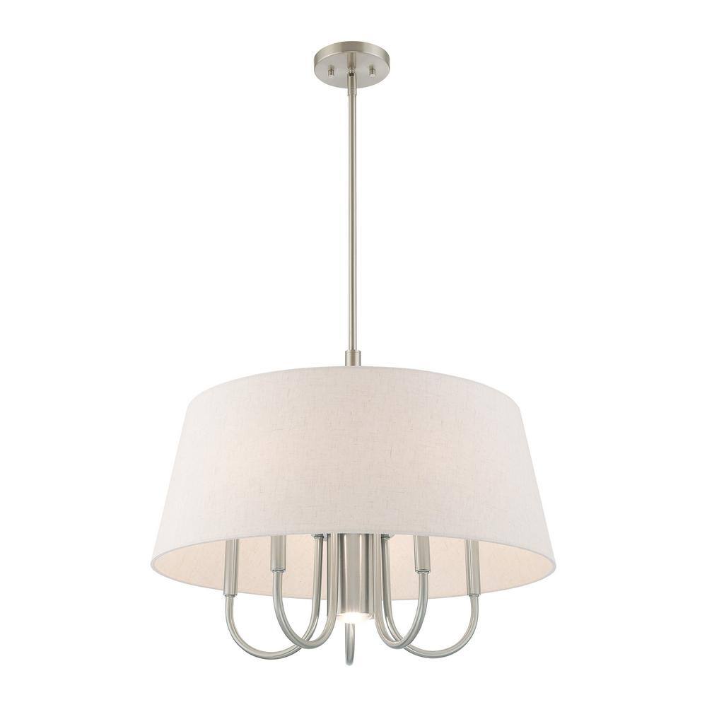 Sleek Brushed Nickel 6-Light Pendant with Oatmeal Drum Shade