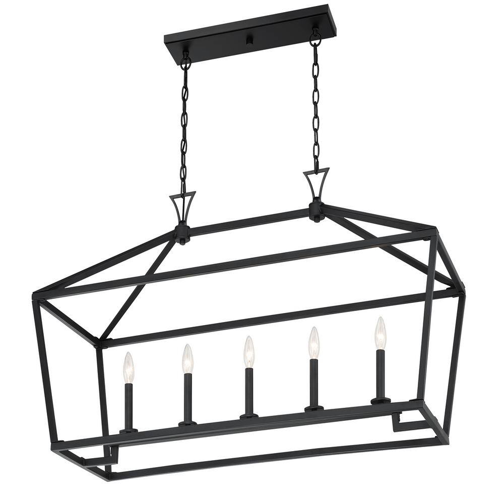 Matte Black 5-Light Linear Candle Chandelier