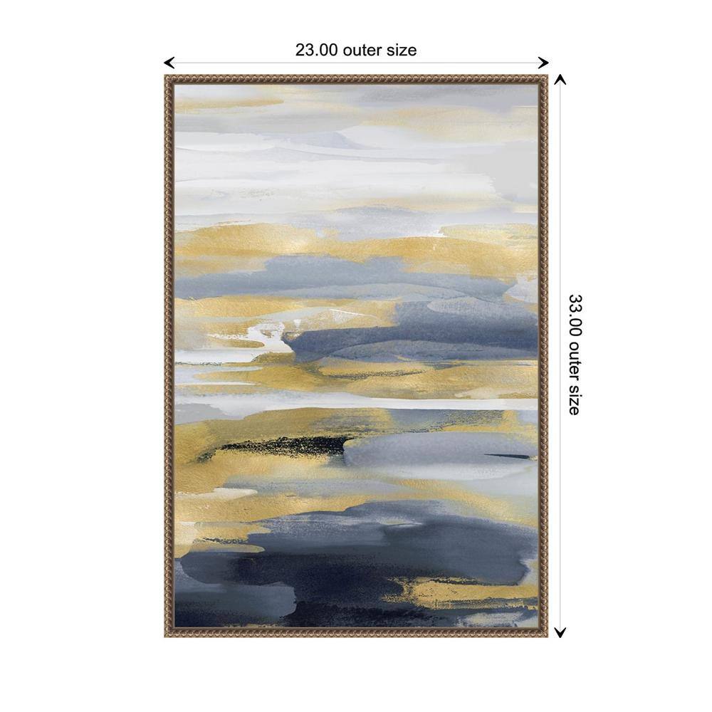 Intuition Blue and Gold Abstract Canvas with Bronze Frame