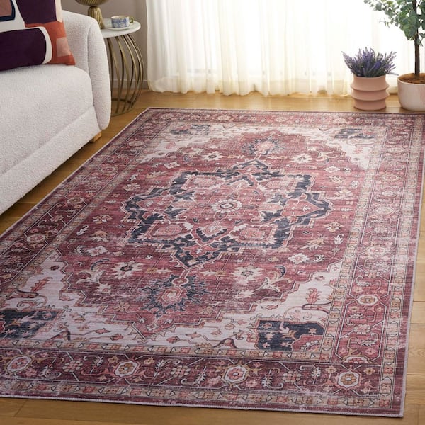 Arizona 3 ft. x 5 ft. Dark Red/Beige Machine Washable Traditional Floral Area Rug
