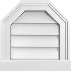 14 in. x 14 in. Octagonal Top Surface Mount PVC Gable Vent: Decorative with Brickmould Sill Frame