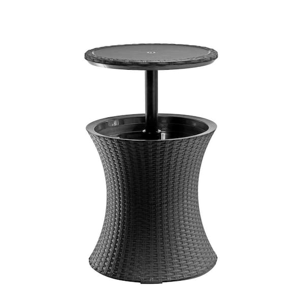 Unbranded Dark Grey Wicker Round Outdoor Bistro Table with 7.5 Gallon Beer and Wine Cooler