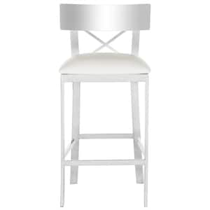 Zoey 26.5 in. Stainless Steel Cross Back Counter Stool in White