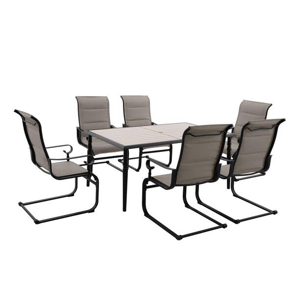 Glenridge Falls 7-Piece Metal Padded Sling Rectangular Outdoor Dining Set in Putty Beige