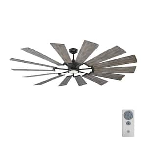 Prairie 72 in. LED Indoor/Outdoor Aged Pewter Ceiling Fan with Light Grey Weathered Oak Blades, Light Kit and Remote